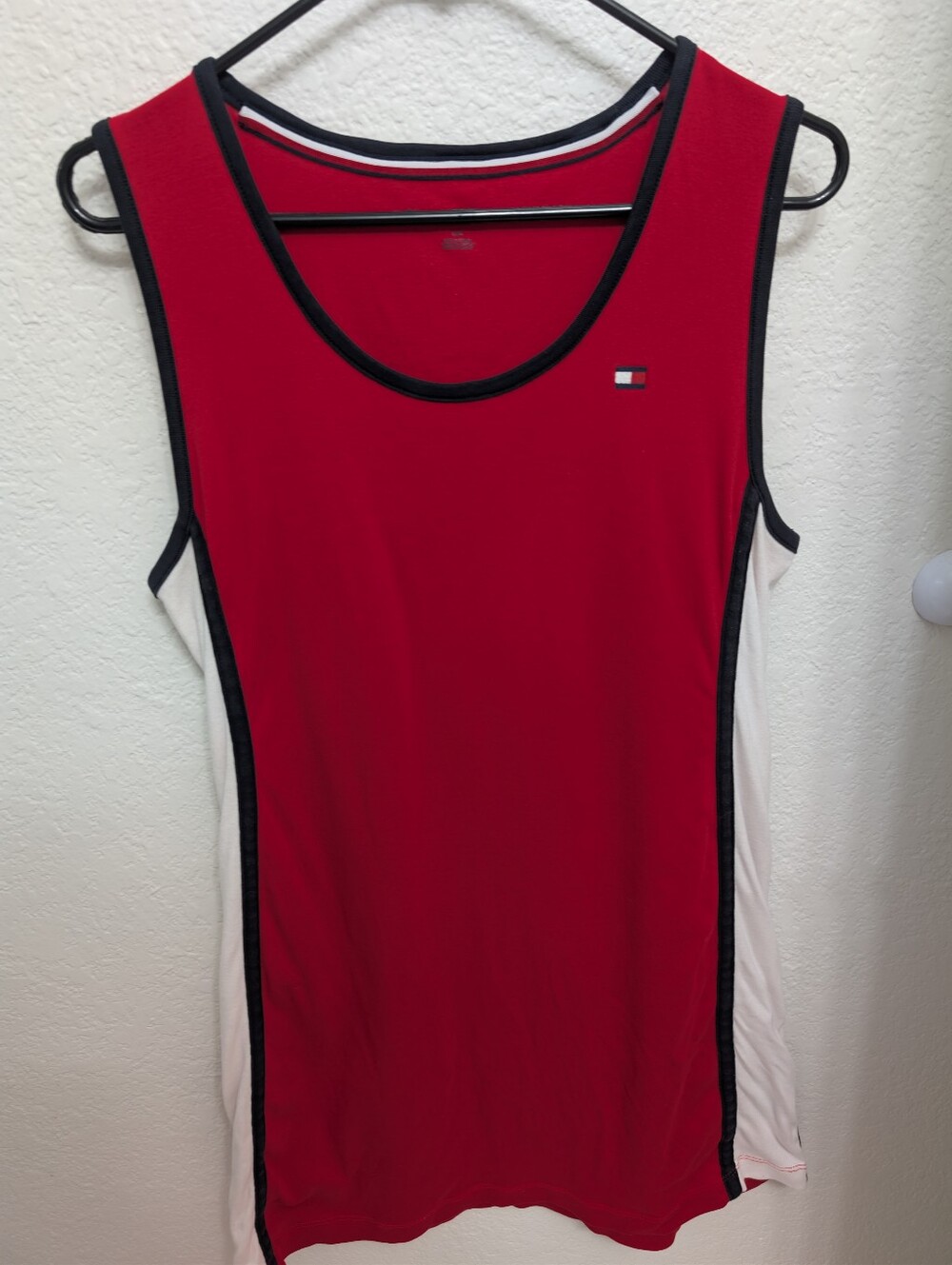 Tommy Hilfiger Red Tank Dress with White Side Panels and Black Trim